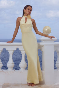 ESTELLE COWL HALTER MAXI DRESS - BUTTERMILK