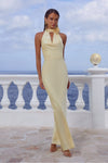 ESTELLE COWL HALTER MAXI DRESS - BUTTERMILK