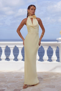 ESTELLE COWL HALTER MAXI DRESS - BUTTERMILK
