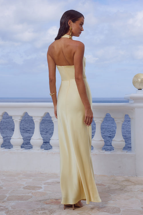 ESTELLE COWL HALTER MAXI DRESS - BUTTERMILK