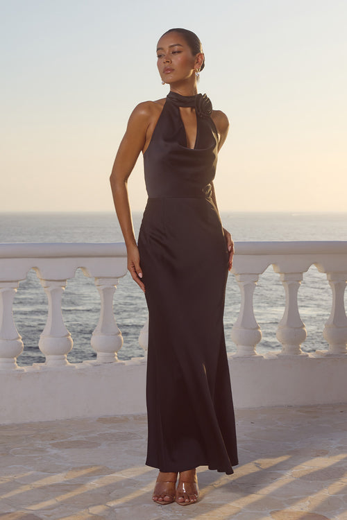 ESTELLE COWL HALTER MAXI DRESS - NOIR