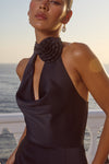 ESTELLE COWL HALTER MAXI DRESS - NOIR