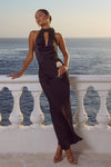 ESTELLE COWL HALTER MAXI DRESS - NOIR