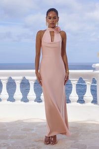 ESTELLE COWL HALTER MAXI DRESS - PEACH