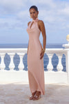ESTELLE COWL HALTER MAXI DRESS - PEACH