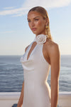 ESTELLE COWL HALTER MAXI DRESS - PEARL