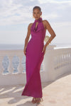 ESTELLE COWL HALTER MAXI DRESS - PLUM