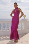 ESTELLE COWL HALTER MAXI DRESS - PLUM