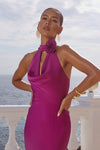 ESTELLE COWL HALTER MAXI DRESS - PLUM
