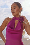 ESTELLE COWL HALTER MAXI DRESS - PLUM