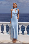 ESTELLE COWL HALTER MAXI DRESS - SKY BLUE