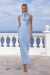 ESTELLE COWL HALTER MAXI DRESS - SKY BLUE