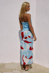 EVIE HALTER RUCHED MIDI DRESS - AMOREE RED
