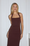 FRANCA HALTER MIDI DRESS - BITTER CHOCOLATE