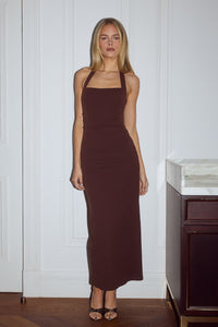 FRANCA HALTER MIDI DRESS - BITTER CHOCOLATE