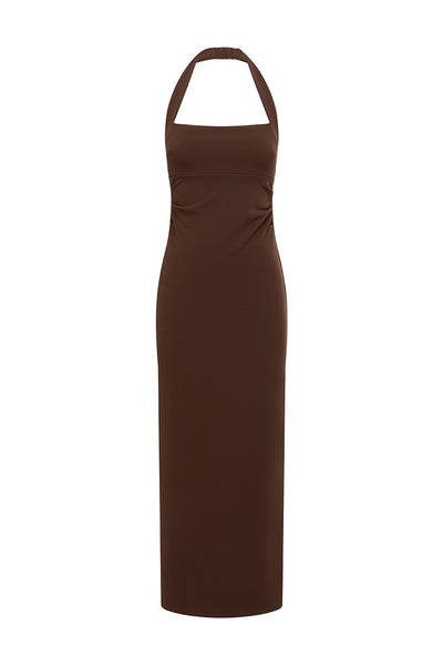 FRANCA HALTER MIDI DRESS - BITTER CHOCOLATE