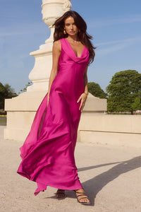 GABRIELLA COWL MAXI DRESS - FUCHSIA