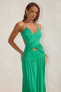 GENIA CROSS FRONT MAXI DRESS - EMERALD