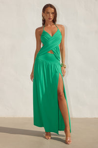 GENIA CROSS FRONT MAXI DRESS - EMERALD