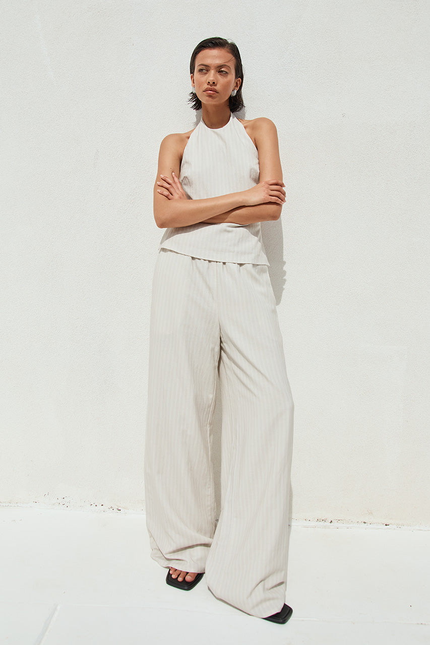 HEATHER PANT - STONE PINSTRIPE