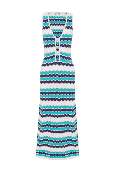 HUBERT MIDI DRESS - BLUE MULTI