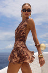 IMALI HALTER COWL MINI DRESS - MENDEZ BROWN
