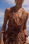IMALI HALTER COWL MINI DRESS - MENDEZ BROWN