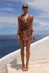 IMALI HALTER COWL MINI DRESS - MENDEZ BROWN