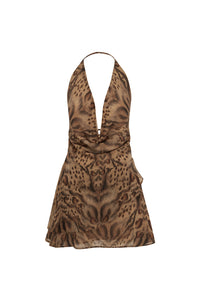 IMALI HALTER COWL MINI DRESS - MENDEZ BROWN