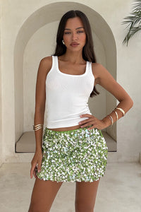 IDALIA MINI SKIRT - GREEN SEQUIN