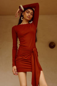 JUDAH SLEEVED MINI DRESS - RED