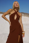 KAMILLA KEYHOLE TWIST MAXI DRESS - CHOCOLATE