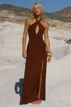 KAMILLA KEYHOLE TWIST MAXI DRESS - CHOCOLATE