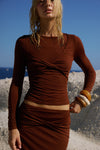 KAMILLA TWIST LONG SLEEVE TOP - CHOCOLATE