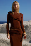 KAMILLA TWIST LONG SLEEVE TOP - CHOCOLATE