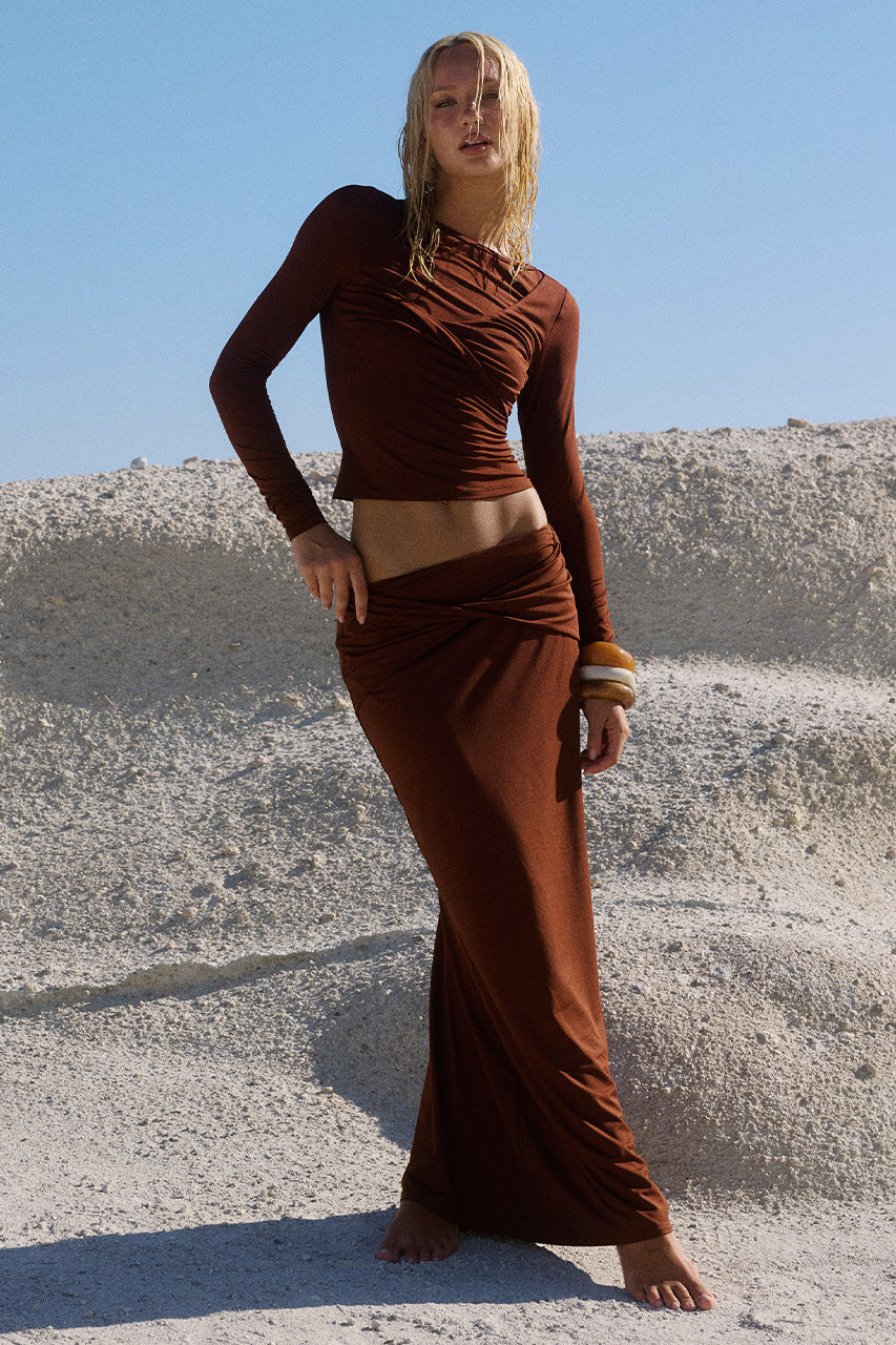 KAMILLA TWIST MAXI SKIRT - CHOCOLATE