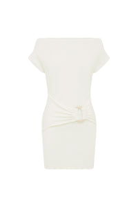 KAMRYN SIDE TIE KNIT MINI DRESS - WHITE