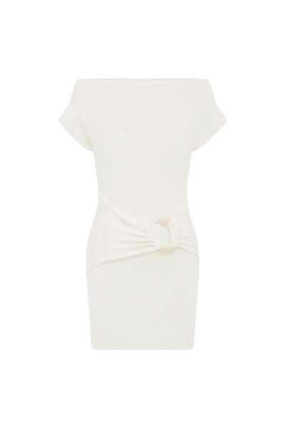 KAMRYN SIDE TIE KNIT MINI DRESS - WHITE