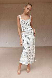 KARLITA MIDI SKIRT - WHITE POLKA