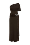 KASSI ONE SHOULDER MIDI DRESS - BITTER CHOCOLATE