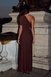 KASSI ONE SHOULDER MIDI DRESS - BITTER CHOCOLATE