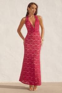 KYLO PLUNGE COWL MAXI DRESS - BERRY