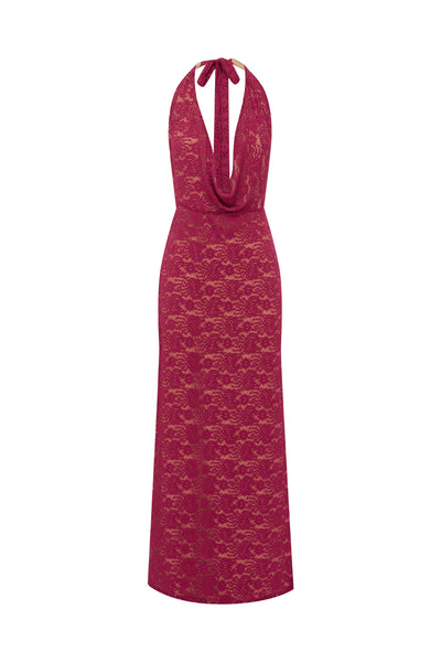 KYLO PLUNGE COWL MAXI DRESS - BERRY