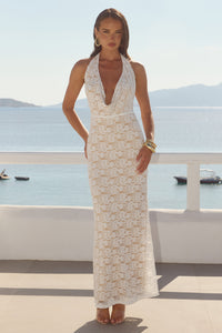 KYLO PLUNGE COWL MAXI DRESS - WHITE