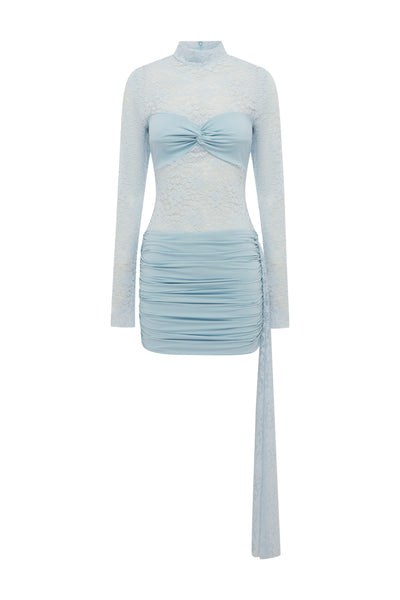 LARNA LACE SLEEVED MINI DRESS - ICE BLUE