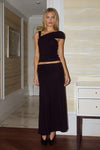 LARSEN RUCHED WAIST MIDI SKIRT - BLACK