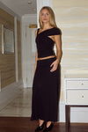 LARSEN RUCHED WAIST MIDI SKIRT - BLACK