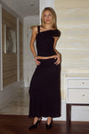 LARSEN RUCHED WAIST MIDI SKIRT - BLACK