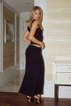 LARSEN RUCHED WAIST MIDI SKIRT - BLACK