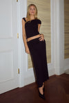LARSEN RUCHED WAIST MIDI SKIRT - BLACK